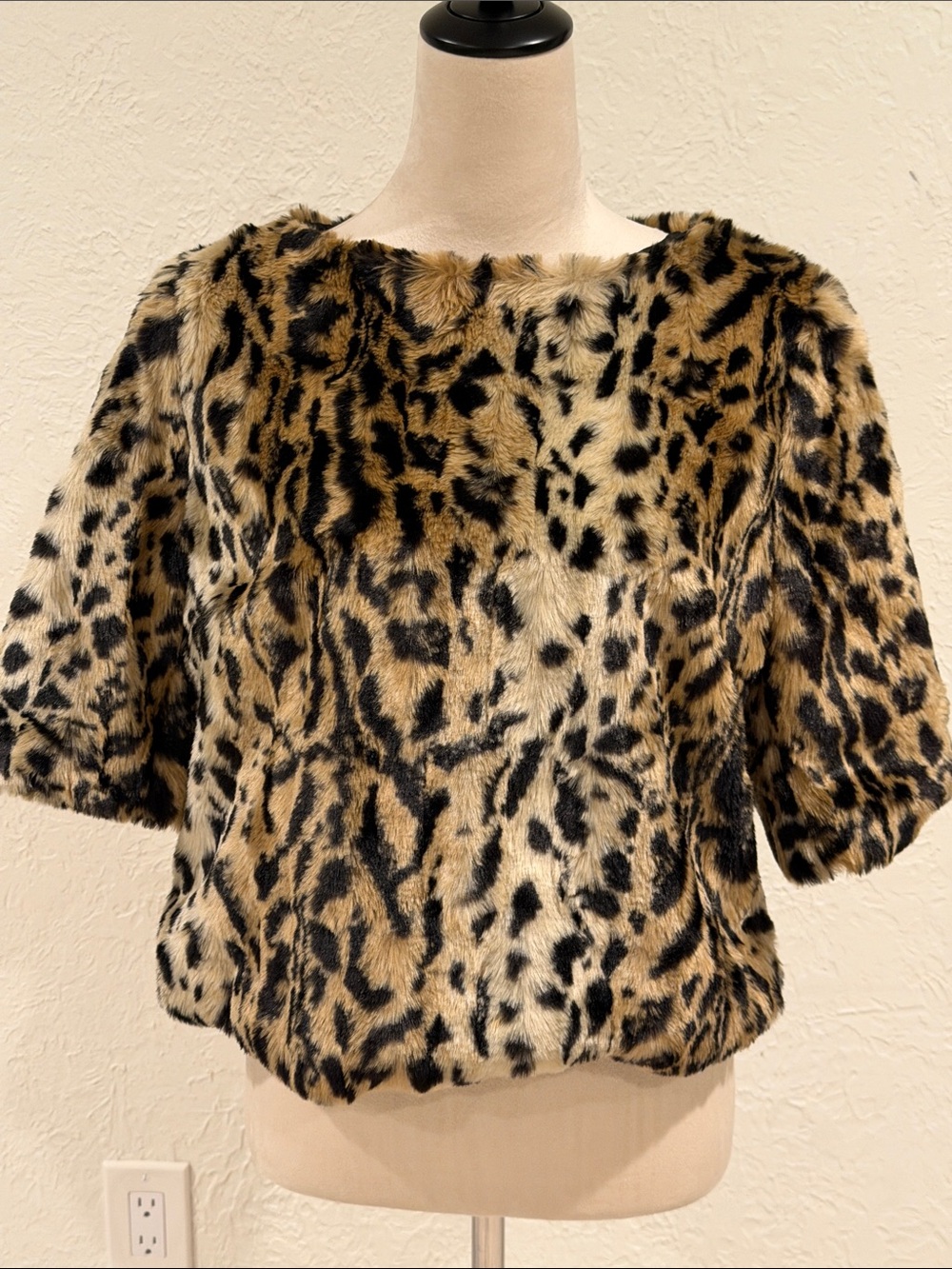 Marciano Faux Fur Leopard Print Top in Brown and Black
